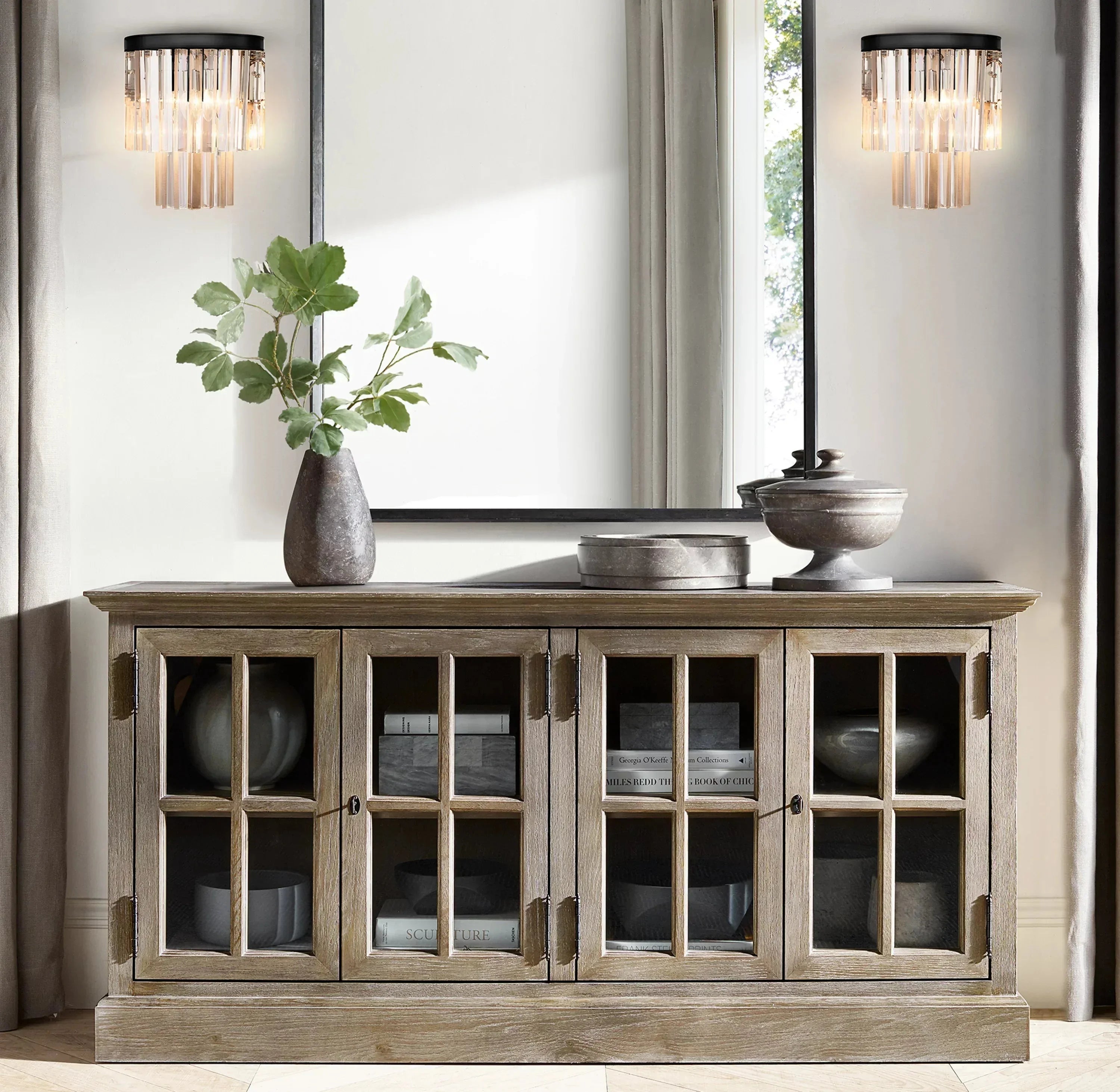 Deauville Series Refractive Wall Sconce | Triple Tier Polished metal frame with high-clarity cascading clear crystals, Sleek Gold and Black finish for Bedrooms, living rooms, and hallways Flush Mounted Wall Sconce Lamp