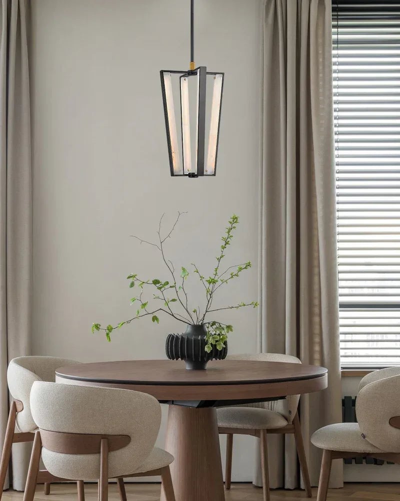 Edgemere Series Geometric Linear Pendant Light | Linear Architectural Natural Alabaster Light Panels, Modern Brass and Black finish for Kitchen Islands and Dining Rooms Modern Pendant lamp