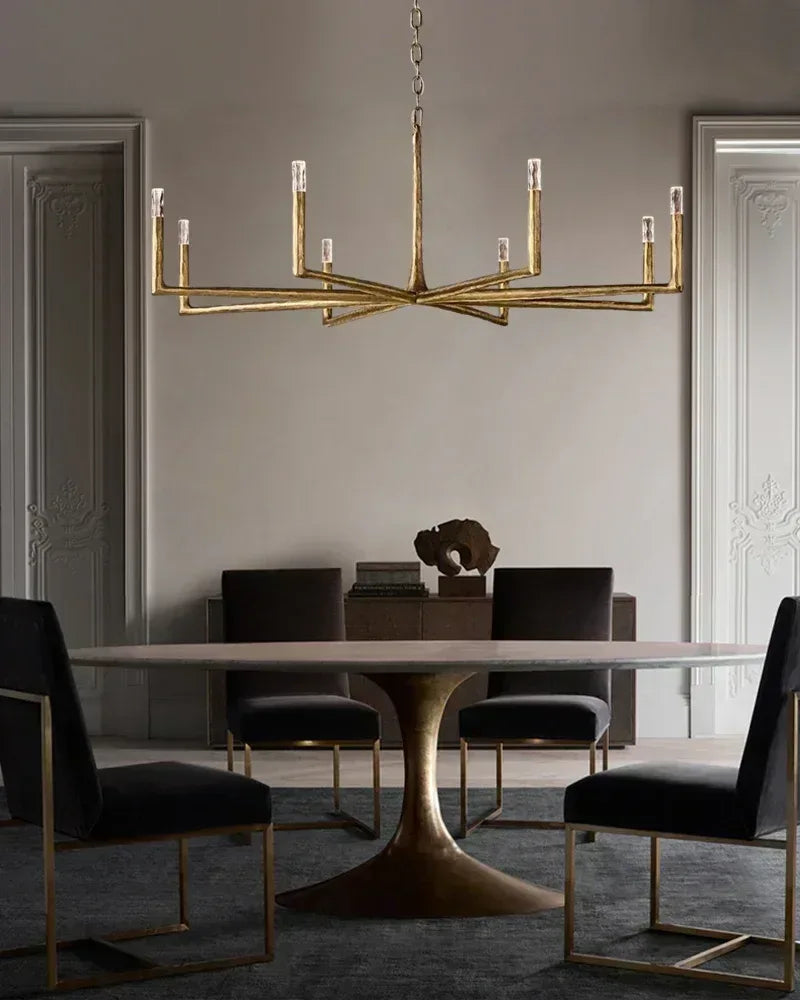 Elmsworth Series Architectural Chandelier | Tapered Silhouette Hand-Hammered Forged Brass & Iron, Warm Brushed Copper & Matte Black for Living Rooms and Dining Areas American Vintage chandelier lamp