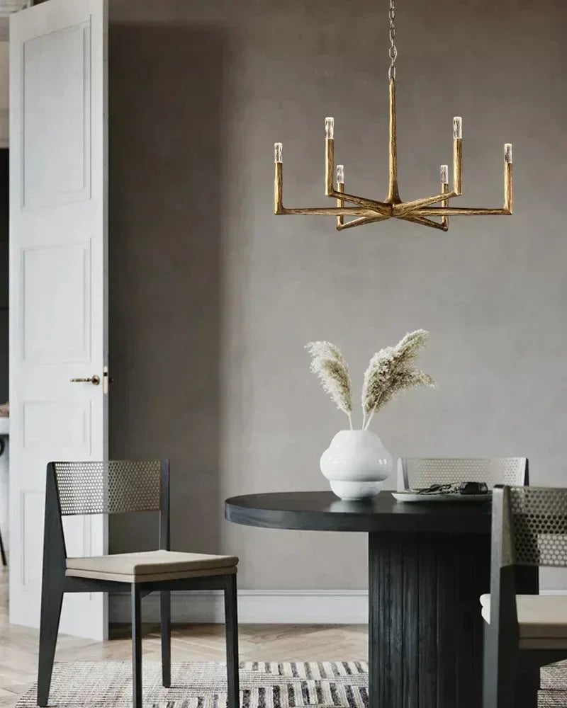 Elmsworth Series Architectural Chandelier | Tapered Silhouette Hand-Hammered Forged Brass & Iron, Warm Brushed Copper & Matte Black for Living Rooms and Dining Areas American Vintage chandelier lamp