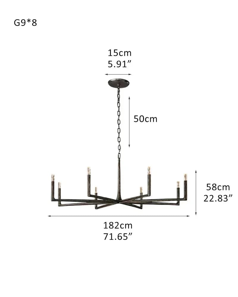 Elmsworth Series Architectural Chandelier | Tapered Silhouette Hand-Hammered Forged Brass & Iron, Warm Brushed Copper & Matte Black for Living Rooms and Dining Areas 8-light-L182*H58CM L71.65“*H22.83" Black American Vintage chandelier lamp