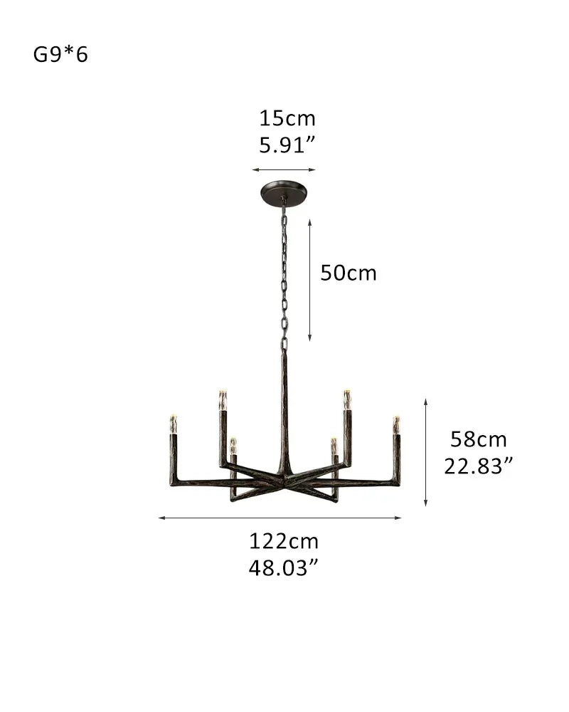Elmsworth Series Architectural Chandelier | Tapered Silhouette Hand-Hammered Forged Brass & Iron, Warm Brushed Copper & Matte Black for Living Rooms and Dining Areas 6-light-L122*H58CM L48.03“*H22.83" Black American Vintage chandelier lamp