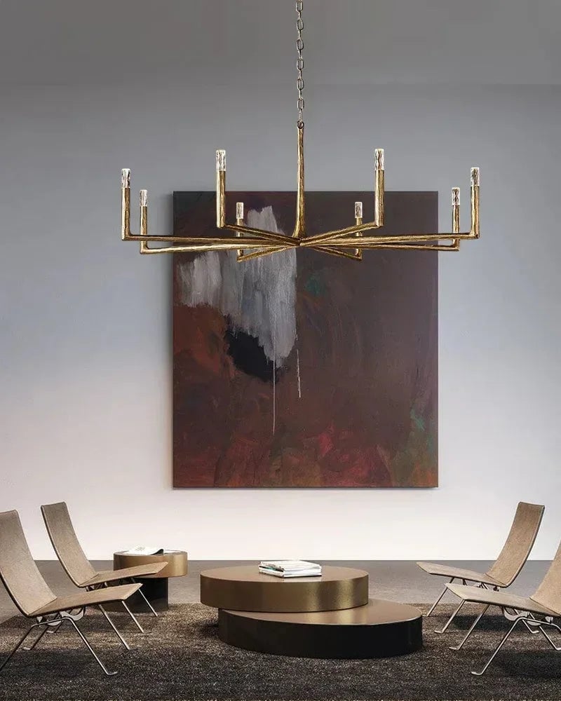 Elmsworth Series Architectural Chandelier | Tapered Silhouette Hand-Hammered Forged Brass & Iron, Warm Brushed Copper & Matte Black for Living Rooms and Dining Areas American Vintage chandelier lamp