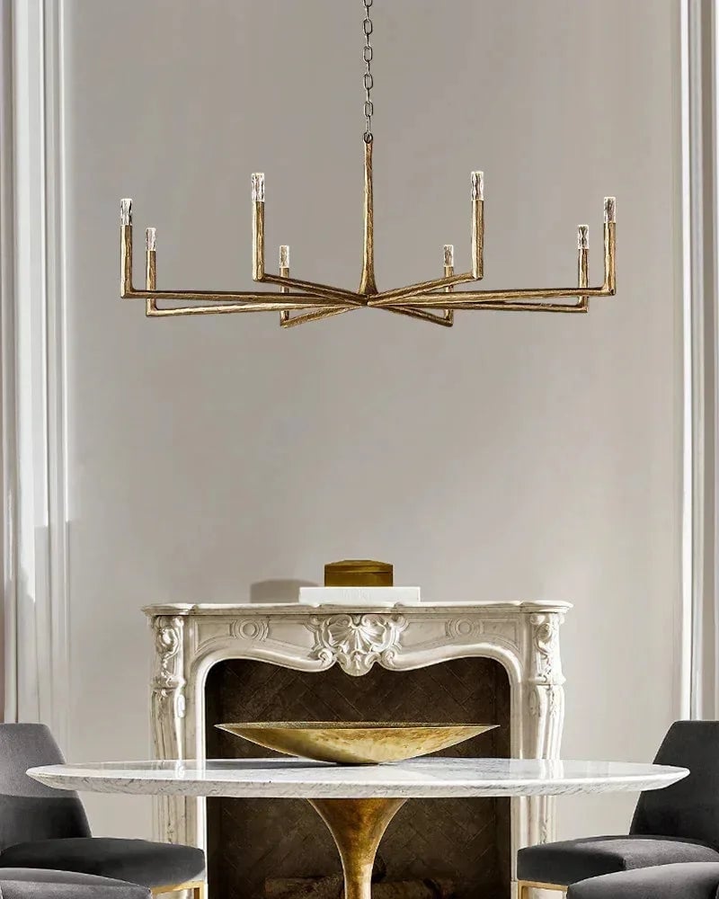 Elmsworth Series Architectural Chandelier | Tapered Silhouette Hand-Hammered Forged Brass & Iron, Warm Brushed Copper & Matte Black for Living Rooms and Dining Areas American Vintage chandelier lamp