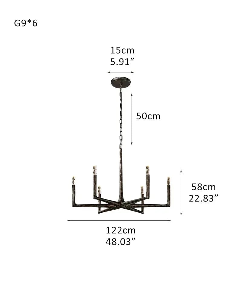 Elmsworth Series Architectural Linear Chandelier | Hand-Hammered Linear Hand-Forged Raw Iron, Bold Matte Black for Dining Rooms and Open Concept Spaces 6-light-L122*H58CM L48.03“*H22.83" Black American Vintage chandelier lamp