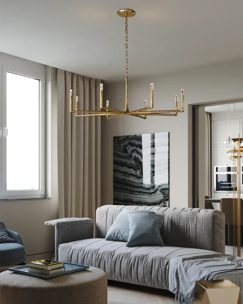 Elmsworth Series Architectural Linear Chandelier | Hand-Hammered Linear Hand-Forged Raw Iron, Bold Matte Black for Dining Rooms and Open Concept Spaces American Vintage chandelier lamp