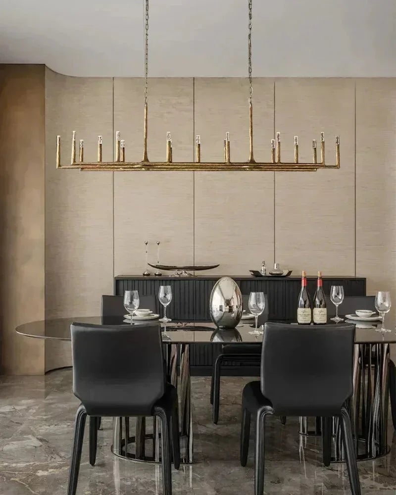 Elmsworth Series Architectural Linear Chandelier | Hand-Hammered Linear Hand-Forged Raw Iron, Bold Matte Black for Dining Rooms and Open Concept Spaces American Vintage chandelier lamp