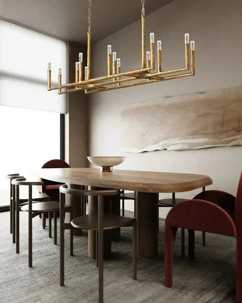 Elmsworth Series Architectural Linear Chandelier | Hand-Hammered Linear Hand-Forged Raw Iron, Bold Matte Black for Dining Rooms and Open Concept Spaces American Vintage chandelier lamp