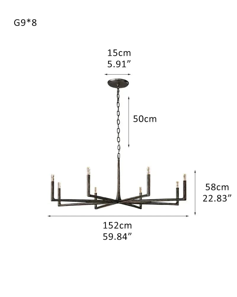 Elmsworth Series Architectural Linear Chandelier | Hand-Hammered Linear Hand-Forged Raw Iron, Bold Matte Black for Dining Rooms and Open Concept Spaces 8-light-L152*H58CM L59.84“*H22.83" Black American Vintage chandelier lamp