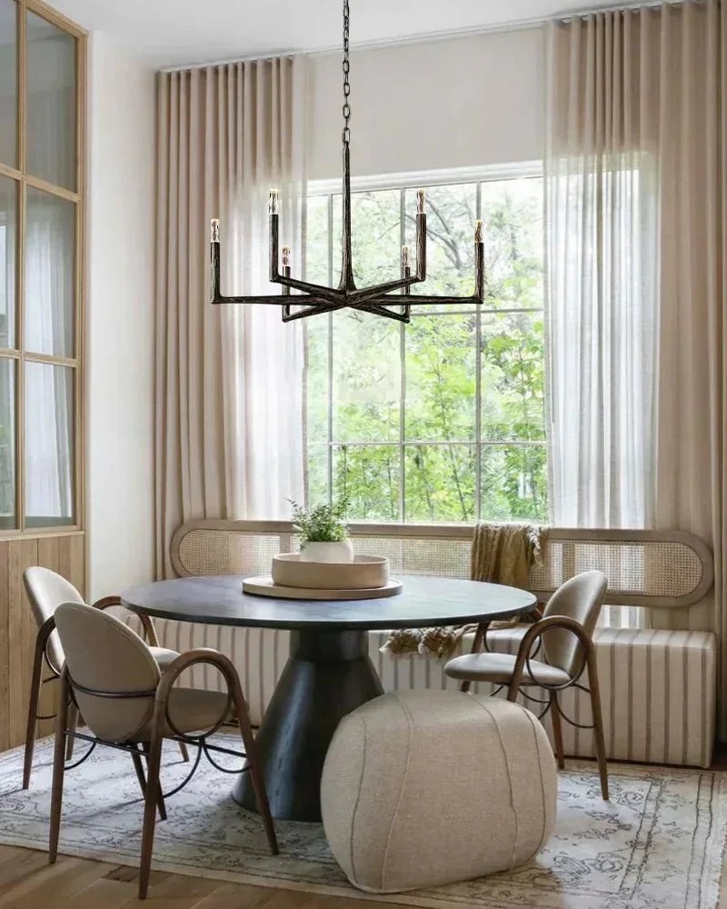 Elmsworth Series Grand Chandelier | Tapered Silhouette Hand-Hammered Forged Wrought Iron, Antique Black or Brushed Copper finish for Great Rooms and Grand Dining Halls American Vintage chandelier lamp