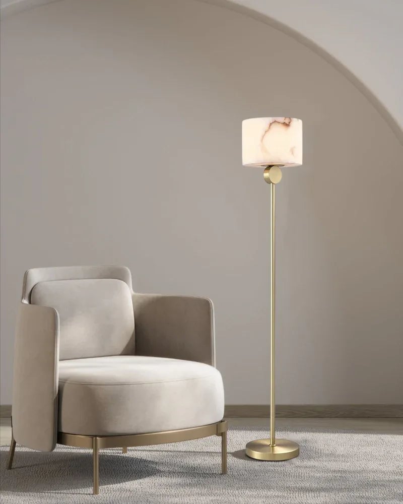 Etruscan Series Interior Design Floor Lamp | Adjustable Metal Pole Natural Alabaster and Adjustable Metal, Black and Brass finish for Bedside tables and living room corners American standing floor lamp