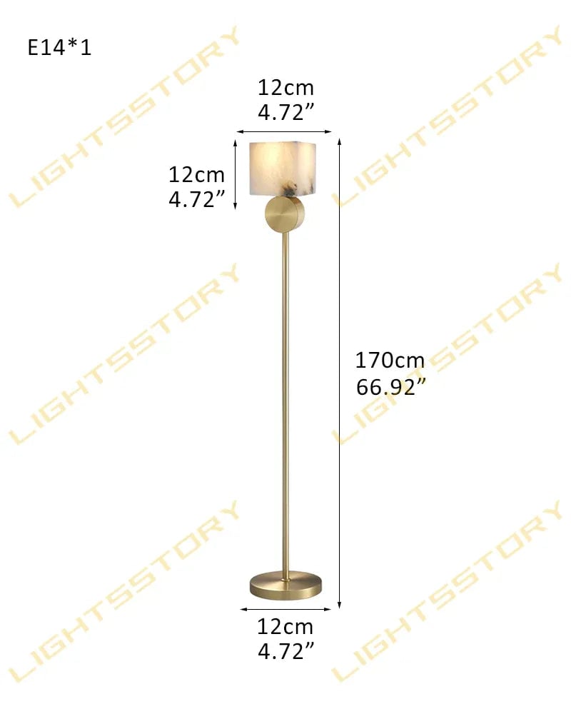 Etruscan Series Interior Design Floor Lamp | Adjustable Metal Pole Natural Alabaster and Adjustable Metal, Black and Brass finish for Bedside tables and living room corners D12*W12*H170CM D4.72"*W4.72"*H66.93" Brass American standing floor lamp