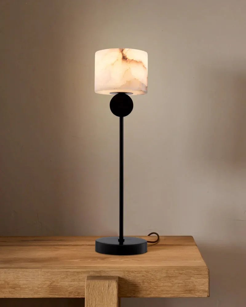Etruscan Series Interior Design Floor Lamp | Adjustable Metal Pole Natural Alabaster and Adjustable Metal, Black and Brass finish for Bedside tables and living room corners American standing floor lamp