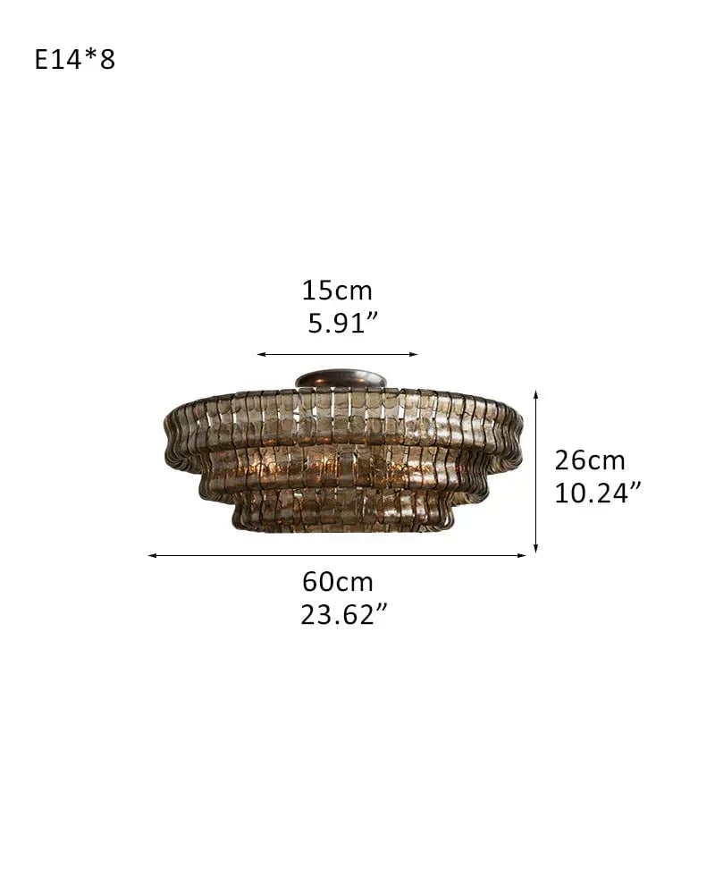 Giverny Series Ethereal Ceiling Light | Tiered Curved Glass Curved Textured Glass and Plated Brass, Plated Brass and Black finish for Living Rooms, Bedrooms, and Entryways 3 tier-L60*H26CM L23.6"*H10.5"(E14*8) Black + Smoke Glass Flush Mounted Ceiling Lamp