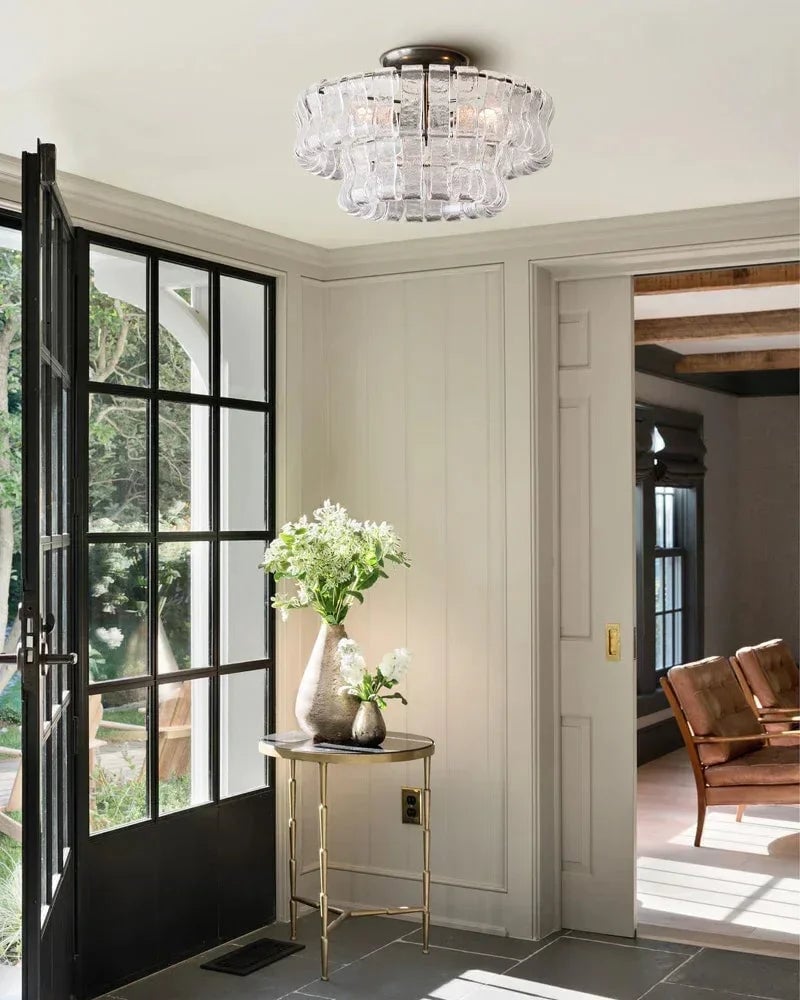 Giverny Series Ethereal Ceiling Light | Tiered Curved Glass Curved Textured Glass and Plated Brass, Plated Brass and Black finish for Living Rooms, Bedrooms, and Entryways Flush Mounted Ceiling Lamp