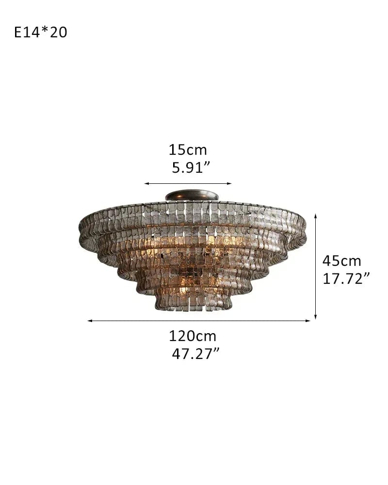 Giverny Series Ethereal Ceiling Light | Tiered Curved Glass Curved Textured Glass and Plated Brass, Plated Brass and Black finish for Living Rooms, Bedrooms, and Entryways 5 tier-L120*H45CM L47.3"*H17.8"(E14*20) Black + Smoke Glass Flush Mounted Ceiling Lamp