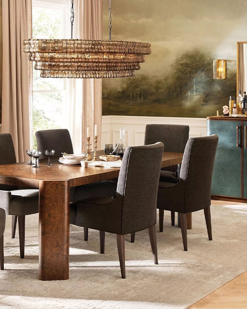 Giverny Series Ethereal Chandelier | Rectangular Tier Chandelier Curved Textured Glass, Plated-Brass and Black for Dining Rooms American chandelier