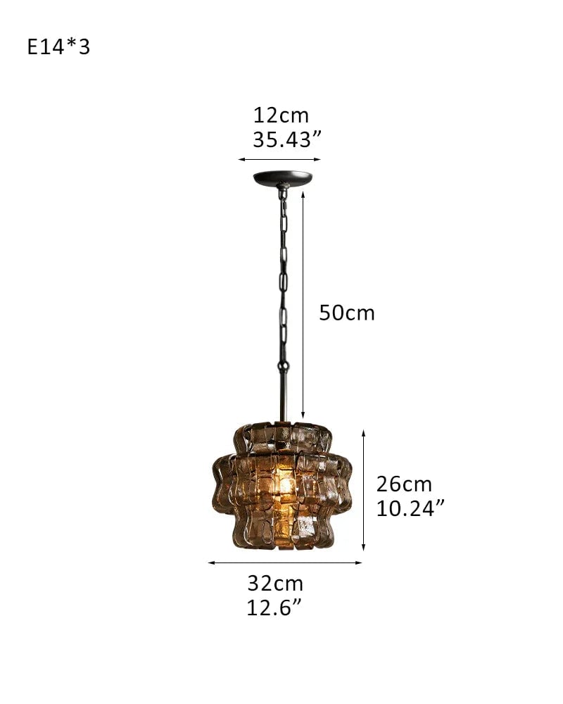 Giverny Series Ethereal Chandelier | Round Profile Curved Textured Glass, Plated-Brass and Black for Dining Rooms and Living Areas 1 Light-D32*H26CM D12.6"*H10" Black + Smoke Glass American chandelier