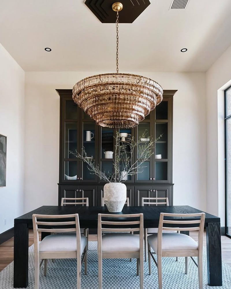 Giverny Series Ethereal Chandelier | Round Tier Chandelier Curved Textured Glass, Plated-Brass and Black for Dining Rooms and Living Areas American chandelier