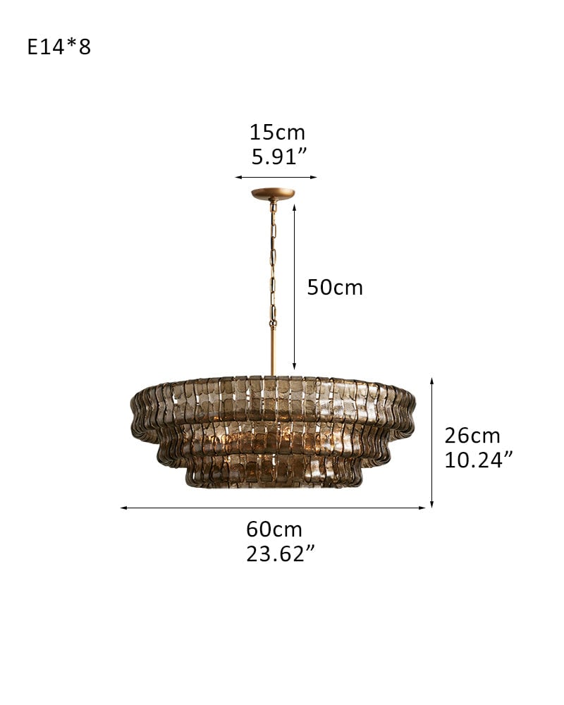 Giverny Series Ethereal Chandelier | Round Tier Chandelier Curved Textured Glass, Plated-Brass and Black for Dining Rooms and Living Areas D60*H26CM D23.62"*H10.24"(3-tier) Brass + Smoke Glass American chandelier