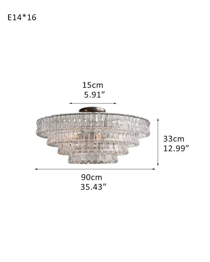Giverny Series Ethereal Flush Mount Ceiling Light | Multi-Tier Curved Textured Ghiaccio Glass, Plated Brass or Black for Living Rooms, Hallways, and Bedrooms 4 tier-L90*H20CM L35.43"*H12.99"(E14*16) Black + Transparent Glass Flush Mounted Ceiling Lamp