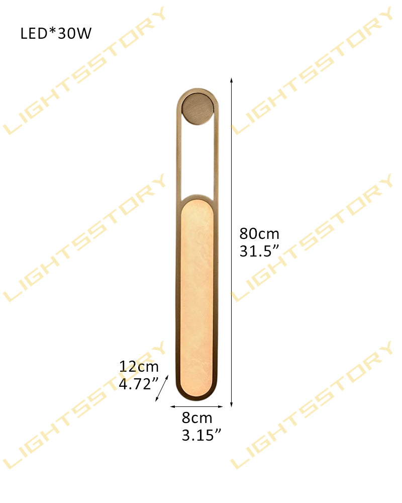 Alabaster Elongated Oval Capsule Gold Mounted Wall Light Sconce - Natural Spanish Alabaster Wall Lamp - Bedroom & Living Room