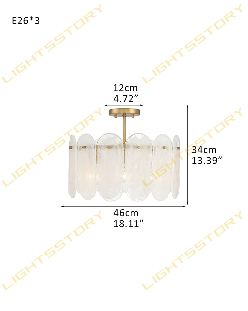 Etienne Glass Petal and Gold Trim Drum Ceiling Light - Semi Flush Mount, Lux Gold Trim - Bedrooms, Living Rooms & Dining Rooms