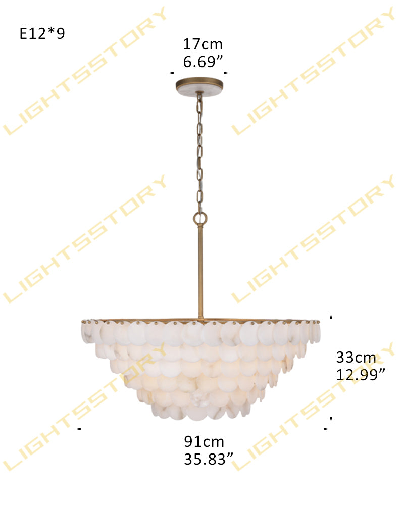 Cascada Alabaster Disc Multi Tiered Chandelier - Natural Spanish Alabaster, Lux Gold Trim - Dining Rooms and Living Rooms