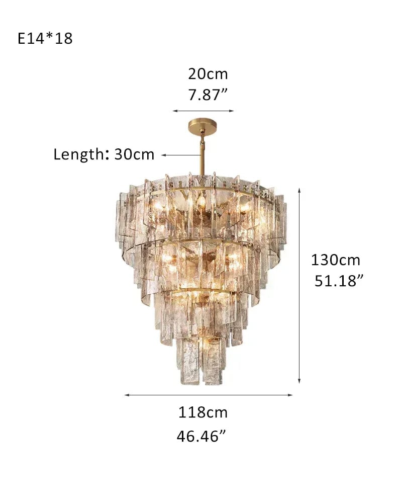 Gordes Series Architectural Chandelier | Rectangular Lattice Clear and smoky corrugated glass with brass and black metal, Brass and Black Metal finish for Dining areas, entryways, and lofts 18-light-D118*H130cm D46.46*h51.18" Brass + Transparent Glass American Vintage chandelier lamp