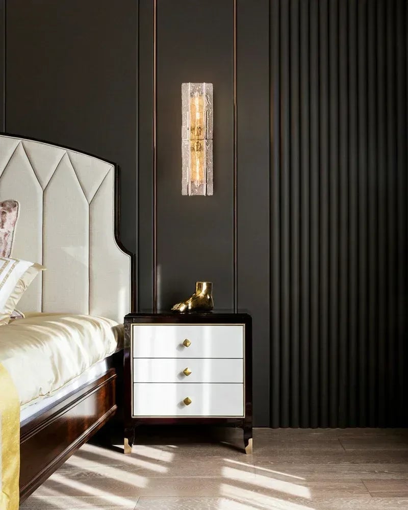 Gordes Series Architectural Chandelier | Rectangular Lattice Clear and smoky corrugated glass with brass and black metal, Brass and Black Metal finish for Dining areas, entryways, and lofts American Vintage chandelier lamp
