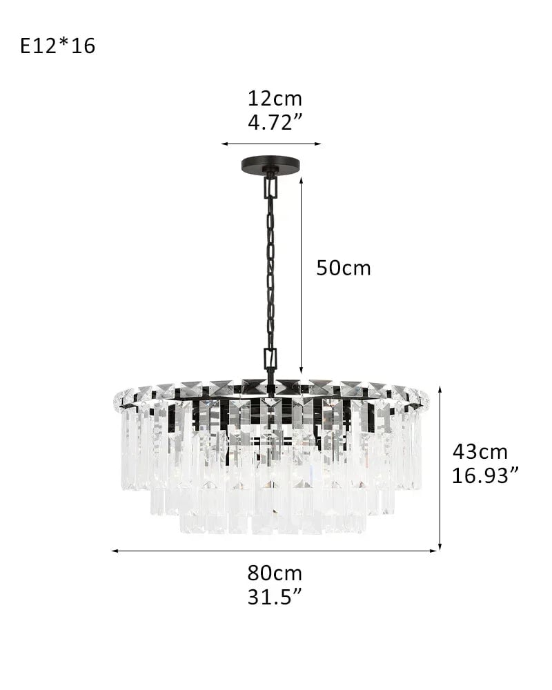 Gstaad Series Grand Chandelier | Layered Tiered Crystal Faceted cut-clear glass crystals with solid metal frame, Gold and Black finish for Entryways, dining rooms, and great rooms 16 light-D80*H43CM D31.5"*H17.72" Black American chandelier
