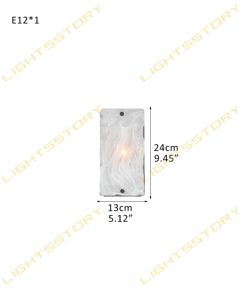 Solstice Ghiaccio Glass Column Wall Light Sconce - Flush Mount, Lux Gold Trim - Hallways, Foyers, Dining Rooms & Living Rooms