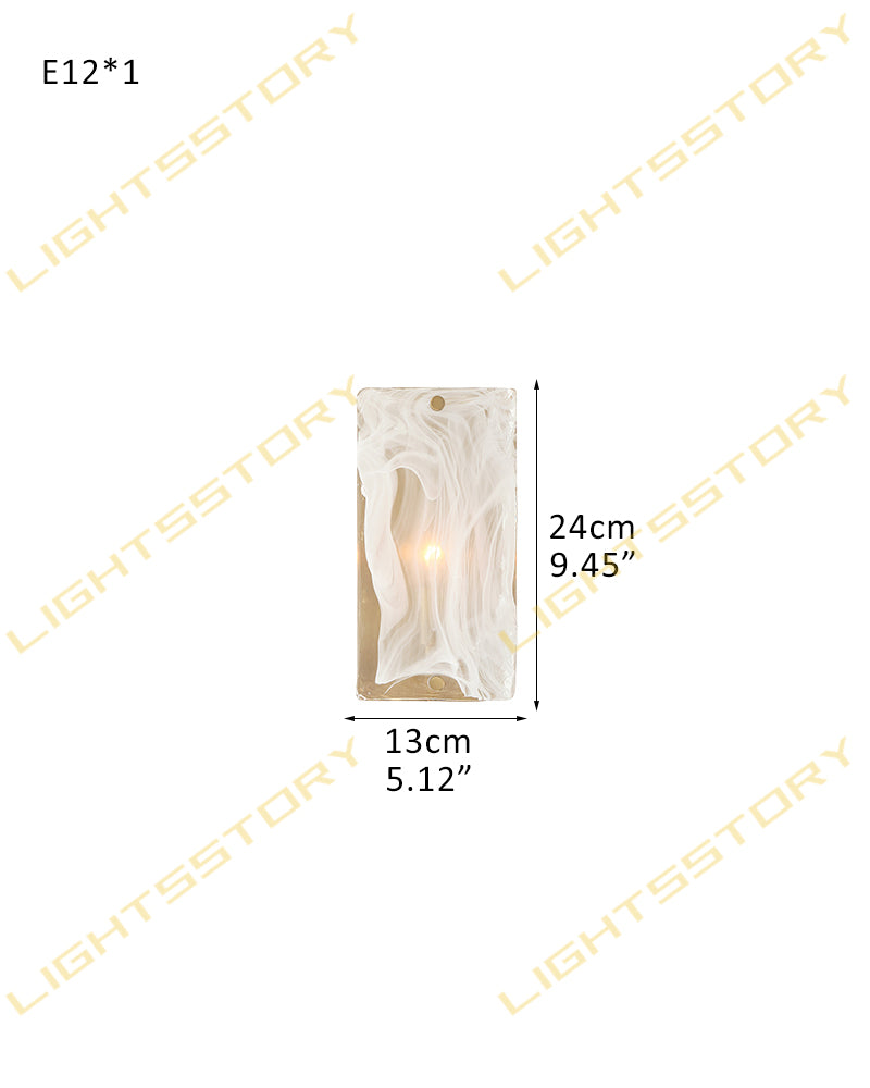 Solstice Ghiaccio Glass Column Wall Light Sconce - Flush Mount, Lux Gold Trim - Hallways, Foyers, Dining Rooms & Living Rooms