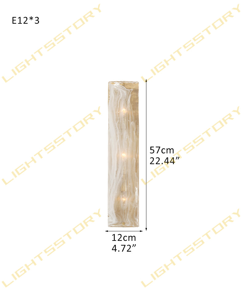 Solstice Ghiaccio Glass Column Wall Light Sconce - Flush Mount, Lux Gold Trim - Hallways, Foyers, Dining Rooms & Living Rooms