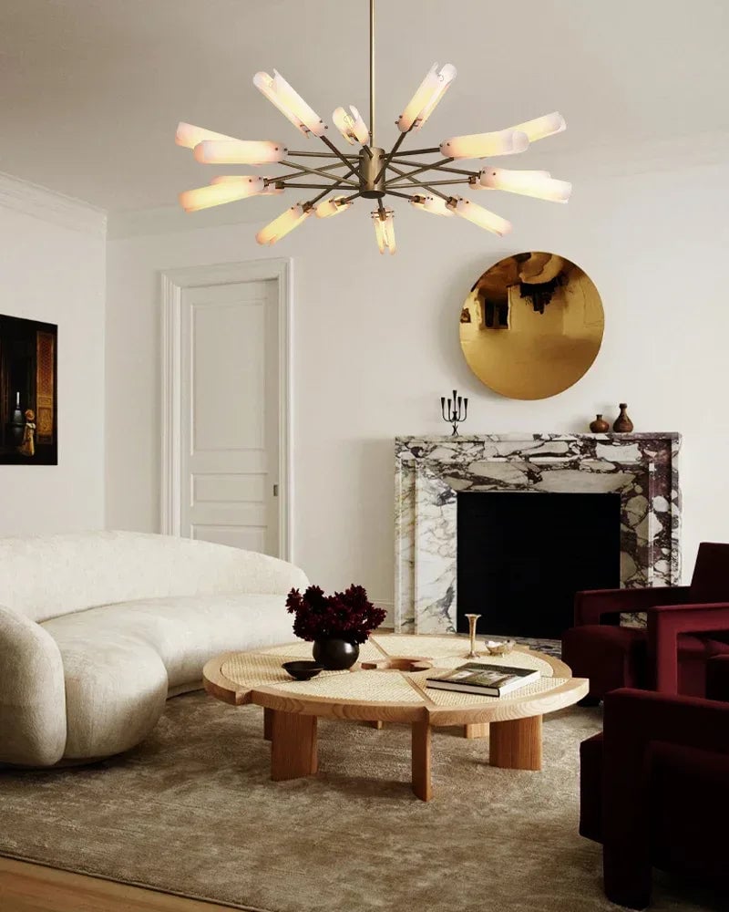 Knightsbridge Series Geometric Chandelier | Circular Solid Brass and Handmade Frosted Soda-Lime Glass, Artisan Patina Finish for Dining Rooms and Entryways American chandelier