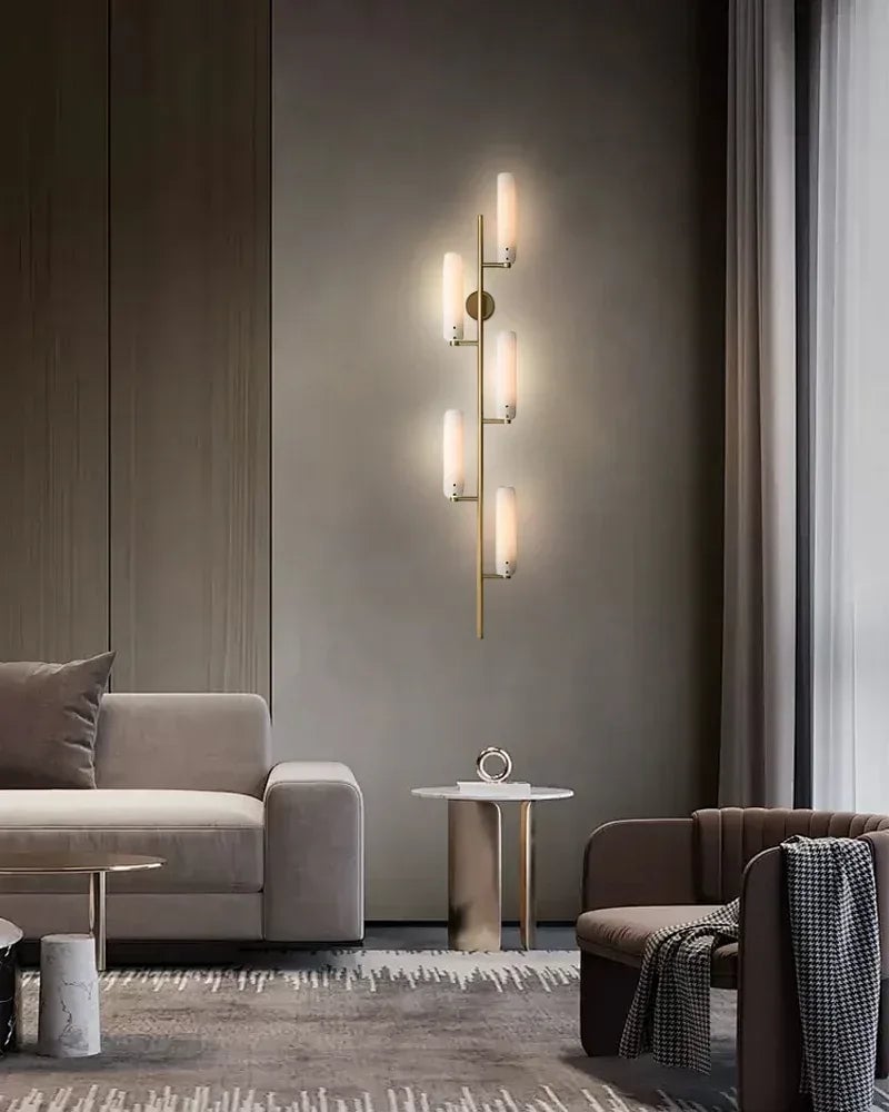 Knightsbridge Series Geometric Wall Sconce | Linear Solid brass and frosted soda-lime glass, Polished brass finish for Entryways, bedrooms, and living areas Modern Art Design Wall Lamp