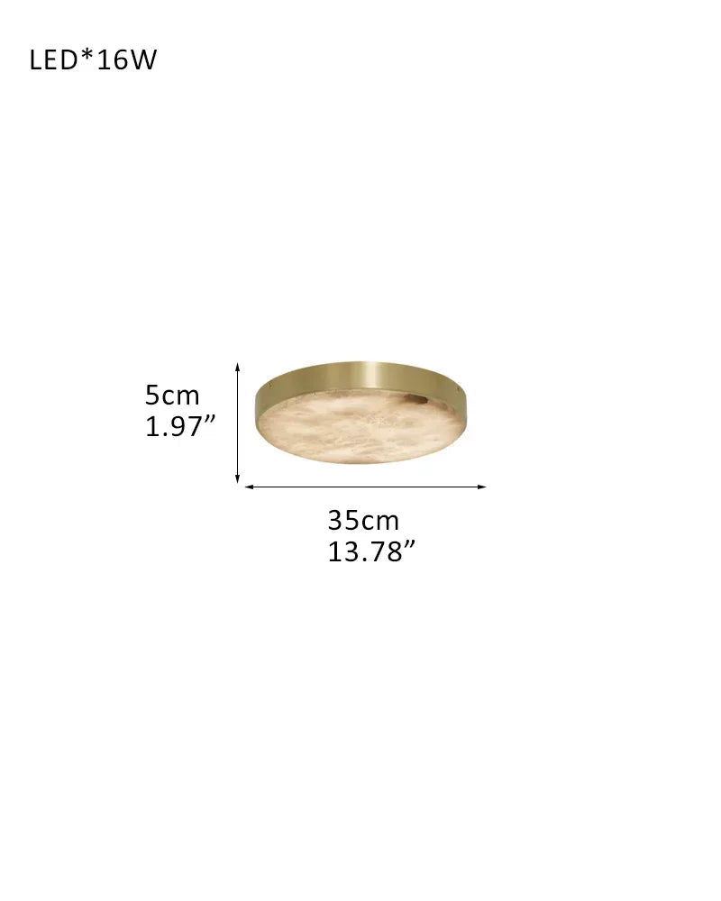 Knokke Series Geometric Flush Mount Ceiling Light | Alabaster Disc Hand-honed translucent stone and solid satin brass, Satin Brass finish for Bedrooms, living rooms, and hallways M-D35*H5CM D13.78"*H1.97" Brass Modern Ceiling lamp