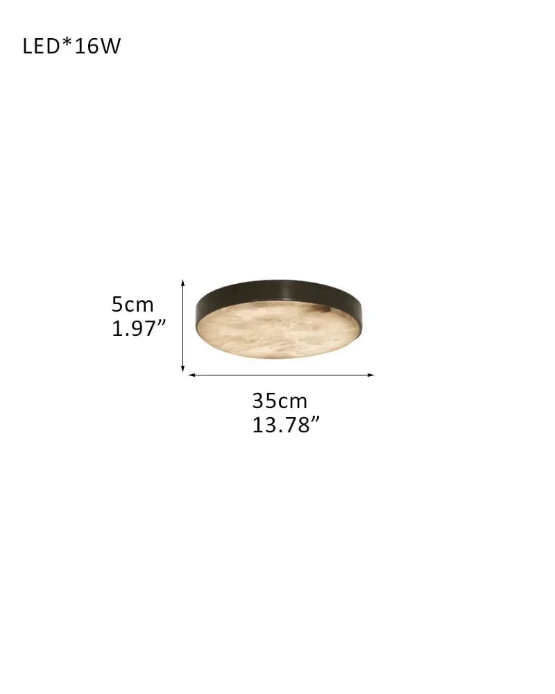Knokke Series Geometric Flush Mount Ceiling Light | Alabaster Disc Hand-honed translucent stone and solid satin brass, Satin Brass finish for Bedrooms, living rooms, and hallways M-D35*H5CM D13.78"*H1.97" Black Modern Ceiling lamp