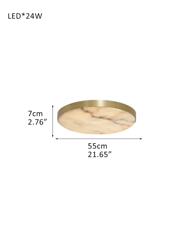 Knokke Series Geometric Flush Mount Ceiling Light | Alabaster Disc Hand-honed translucent stone and solid satin brass, Satin Brass finish for Bedrooms, living rooms, and hallways L-D20*H7CM D21.65"*H7.76" Brass Modern Ceiling lamp