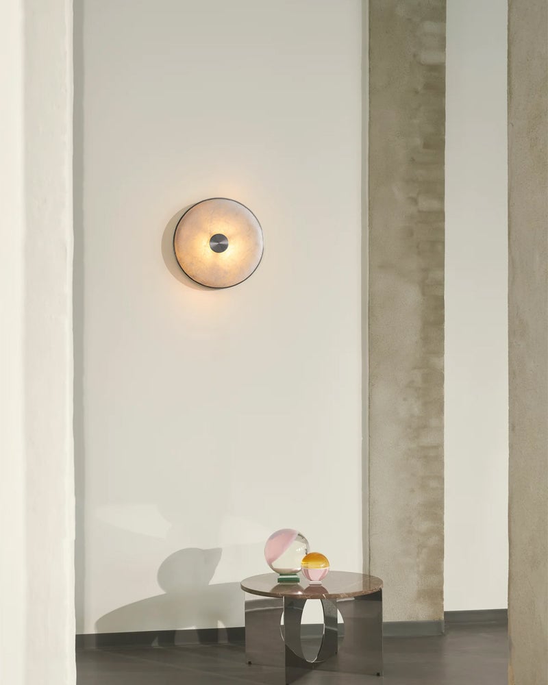 Lausanne Series Alabaster Wall Sconces | Nature Texture Round Sconces for Bathroom Bedroom Flush Mounted Wall Sconce Lamp