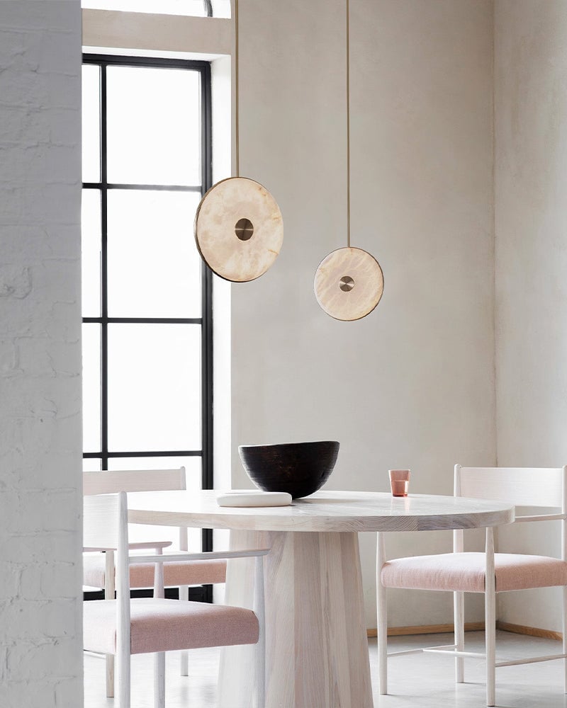 Lausanne Disc Geometric Alabaster Chandelier. Hand-Selected Natural Stone. Sleek metal finish for Kitchen Islands, Entryways, and Dining Rooms Modern Pendant lamp