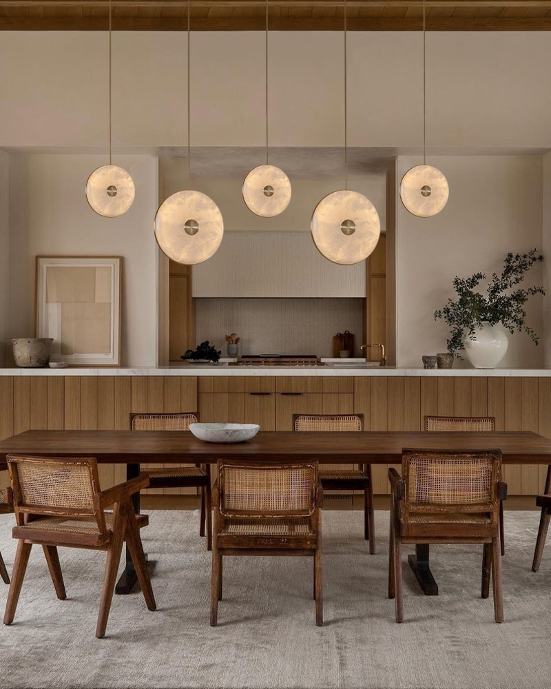 Lausanne Alabaster Circular Disc Center Cap Cluster Pendant Light - Natural Spanish Alabaster Discs, Serene Black Trim - Kitchens, Dining & Living Rooms