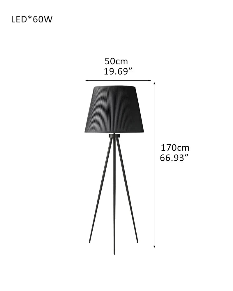 LightsStory Series Geometric Floor Lamp | Tripod Base Textured linen shade with durable metal frame, Brass, Black, and Silver finishes for Living rooms, bedrooms, and office corners D50*H170CM D19.69"*H66.93" Black Linen + Black American standing floor lamp