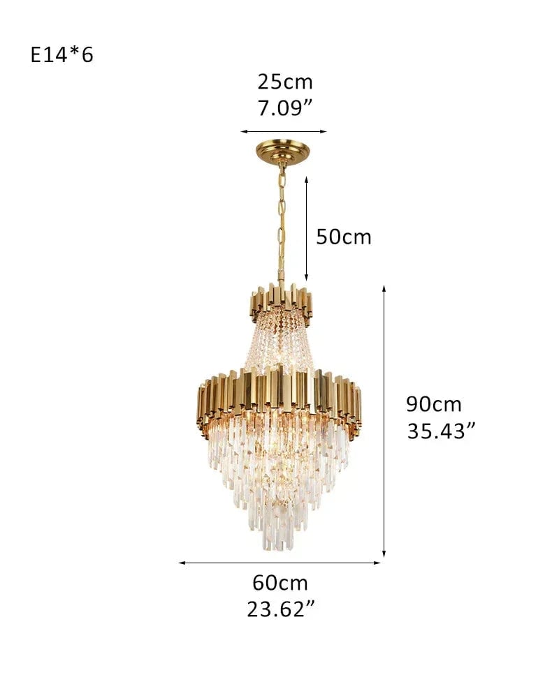 LightsStory Series Cascading Chandelier | Drum Frame Cascading Crystal Gold stainless steel drum frame with hand-strung clear crystals, Premium Gold finish for Grand Foyers, Lobbies, and Dining Rooms D60*H90CM D23.62“*H35.43" Gold Luxury Modern Chandelier