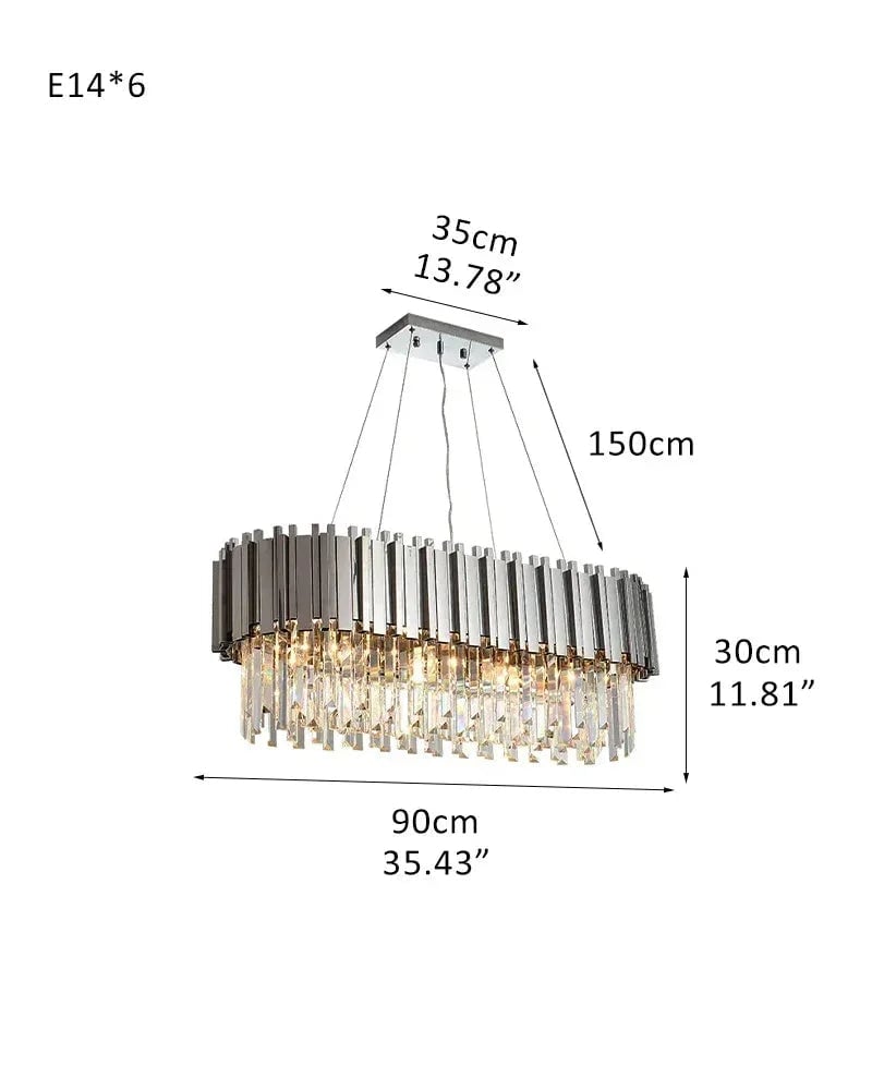 LightsStory Series Cascading Chandelier | Oval Silhouette Premium Gold Stainless Steel and Cascading Crystals, Premium Gold finish for Grand Foyers, Dining Rooms, and Luxury Offices L90*W30*H30CM L35.43“*W11.81"*H11.81" Silver Luxury Oval Chandelier
