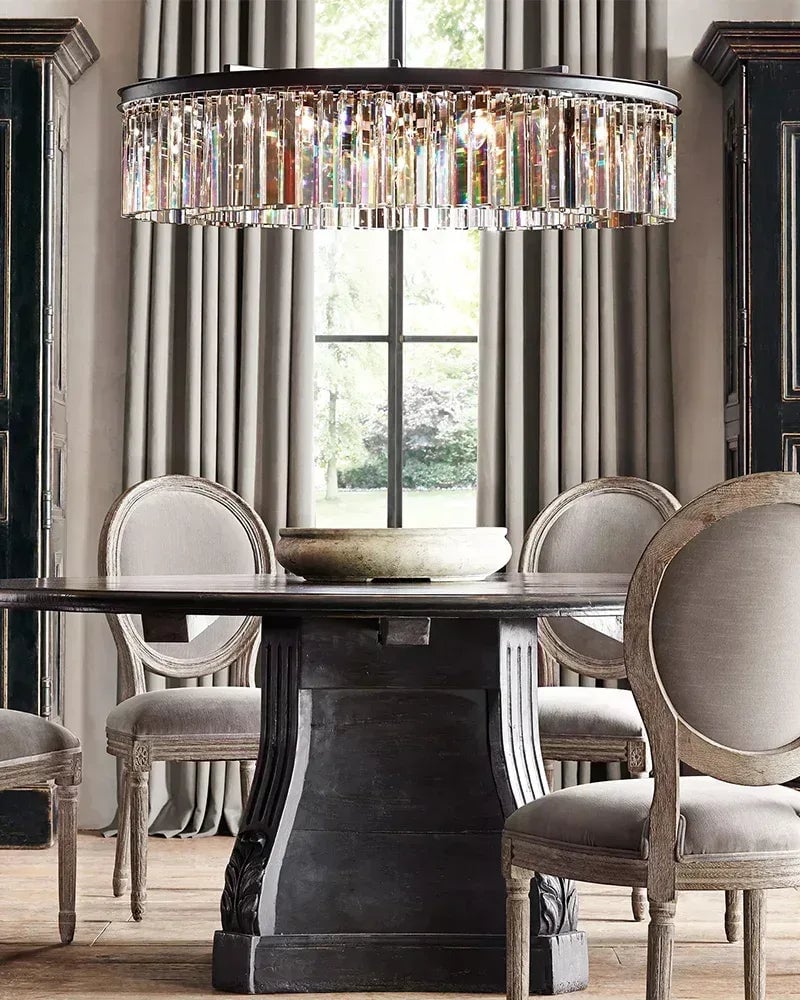 LightsStory Series Cascading Chandelier | Seven Tier Crystal Fringe Precision-cut clear triangular crystal rods and sturdy iron frame, Brushed Gold finish for Grand Foyers and Dining Rooms American chandelier