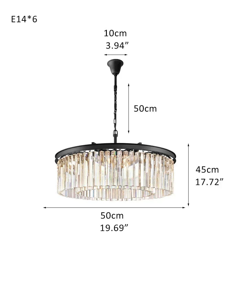 LightsStory Series Cascading Chandelier | Seven Tier Crystal Fringe Precision-cut clear triangular crystal rods and sturdy iron frame, Brushed Gold finish for Grand Foyers and Dining Rooms 2-Tier-R-D50*H45CM D19.69“*H17.72" Black American chandelier