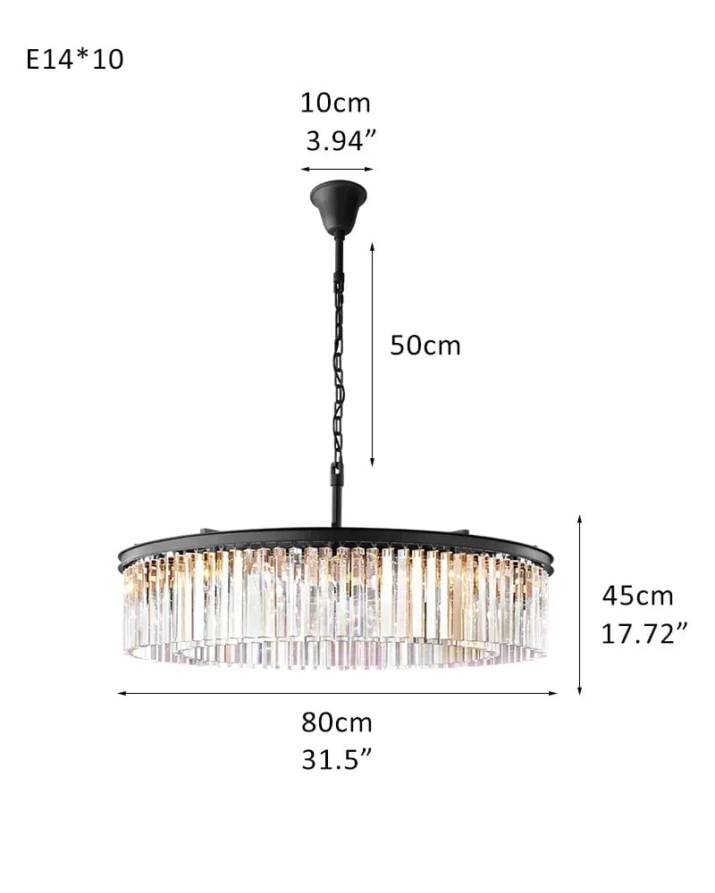 LightsStory Series Cascading Chandelier | Seven Tier Crystal Fringe Precision-cut clear triangular crystal rods and sturdy iron frame, Brushed Gold finish for Grand Foyers and Dining Rooms 2-Tier-R-D80*H45CM D31.5“*H17.72" Black American chandelier