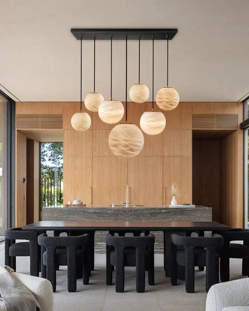 LightsStory Series Ethereal Chandelier | Cascading Alabaster Orbs Natural Translucent Alabaster, Natural Organic Veining for Dining Rooms and Kitchen Islands Modern Pendant lamp