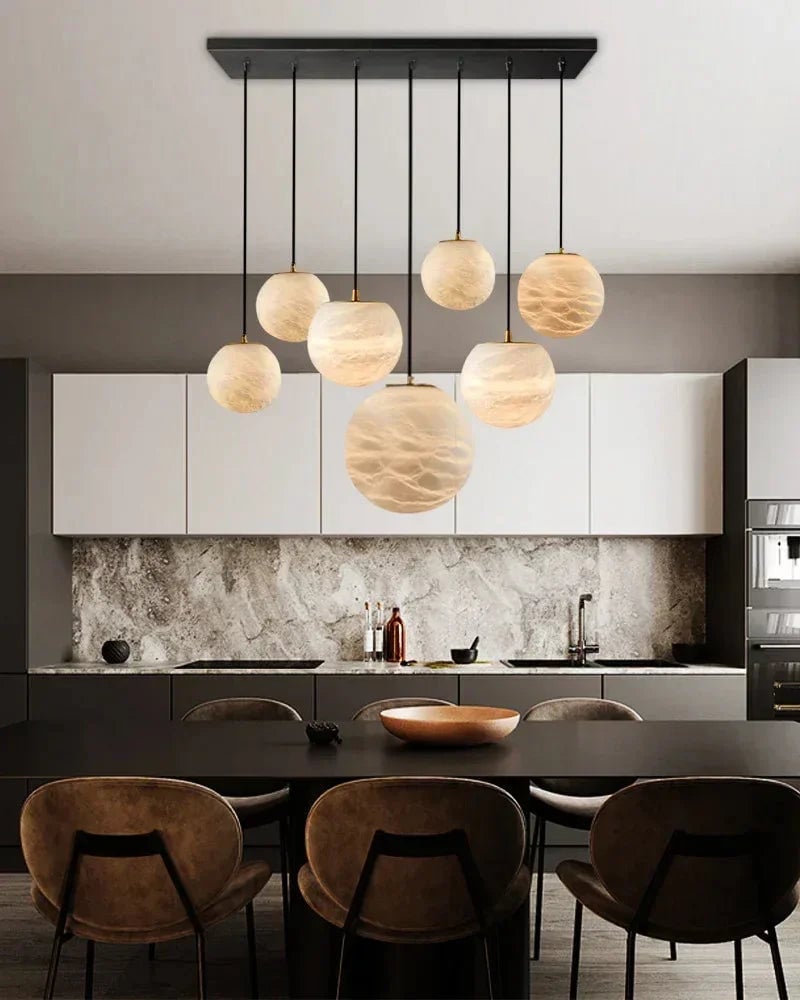 LightsStory Series Ethereal Chandelier | Cascading Alabaster Orbs Natural Translucent Alabaster, Natural Organic Veining for Dining Rooms and Kitchen Islands Modern Pendant lamp